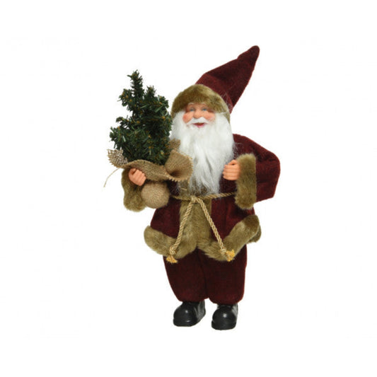 Babbo Natale fisso con vestito rosso e beige con albero