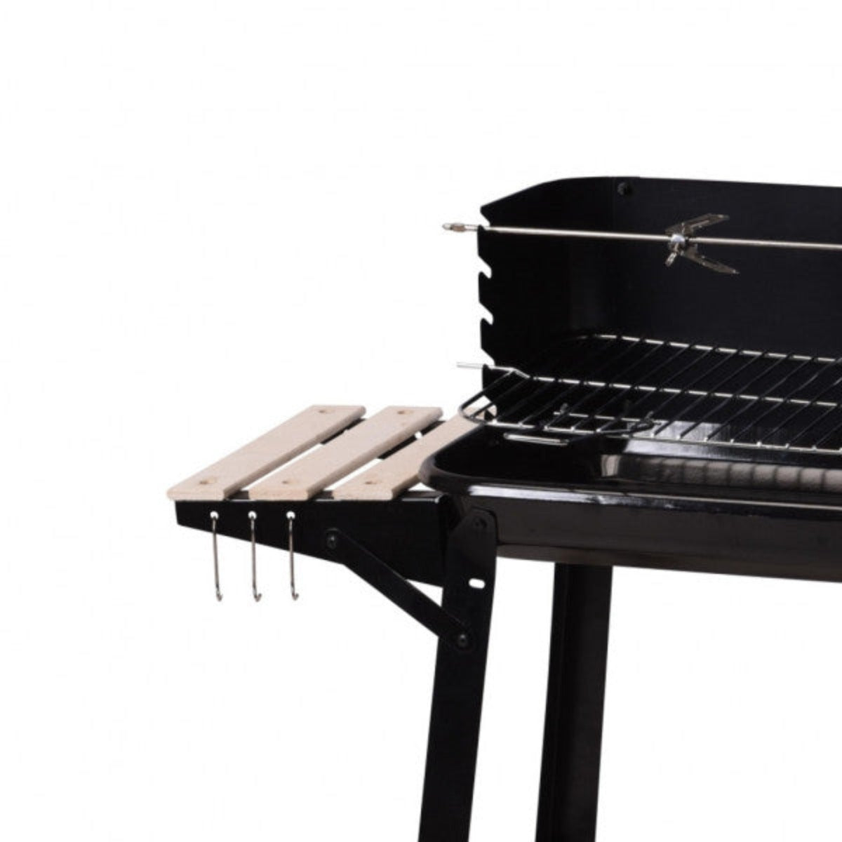 barbecue a carbone con ruote colore nero mensola laterale