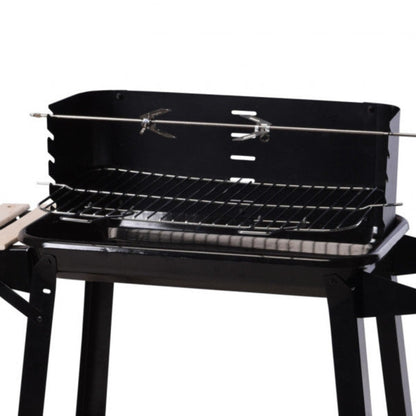 barbecue a carbone con ruote colore nero mensola laterale griglia