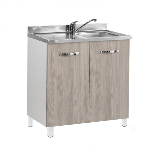 Mobile sottolavello cucina 2 ante 80 cm olmo perla con lavello 1 vasca inox