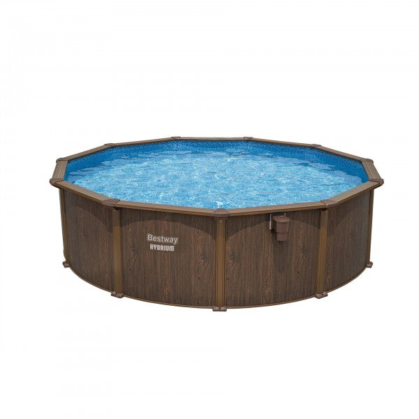 Piscina fuori terra Hydrium tonda effetto legno Bestway  561CU con accessori 490x130 cm