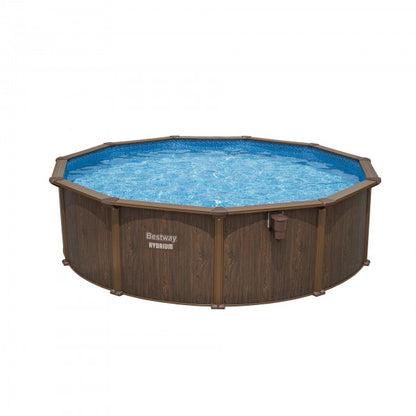 Piscina fuori terra Hydrium tonda effetto legno Bestway  561CU con accessori 490x130 cm