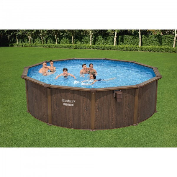 Piscina fuori terra Hydrium tonda effetto legno Bestway  561CU con accessori 490x130 cm