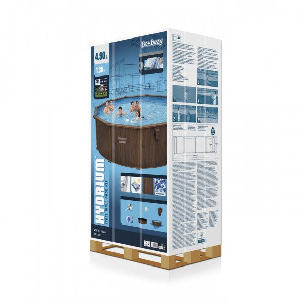 Piscina fuori terra Hydrium tonda effetto legno Bestway  561CU con accessori 490x130 cm