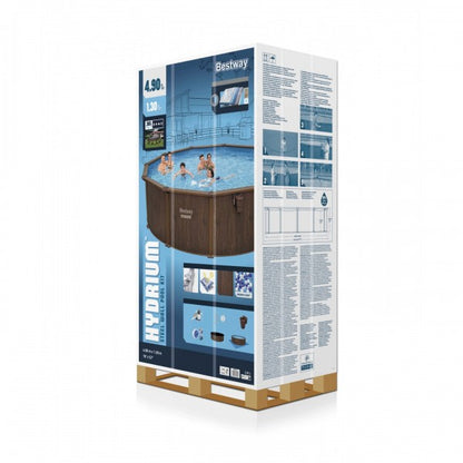 Piscina fuori terra Hydrium tonda effetto legno Bestway  561CU con accessori 490x130 cm