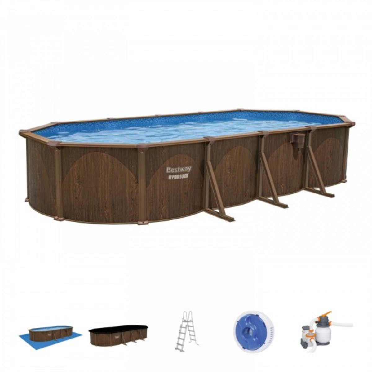 Piscina fuori terra Hydrium ovale effetto legno Bestway 561CW  con accessori 732x366x132 cm