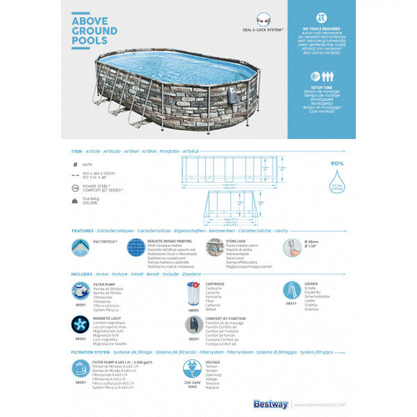 Piscina fuori terra Confort effetto piastrelle Bestway 56719 con accessori 610x366x122 cm
