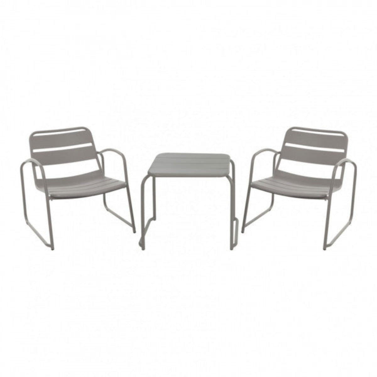 Set da giardino con due sedie e tavolino basso Lounge in metallo tortora