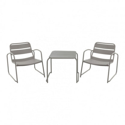 Set da giardino con due sedie e tavolino basso Lounge in metallo tortora