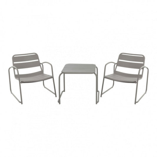 Set da giardino con due sedie e tavolino basso Lounge in metallo tortora