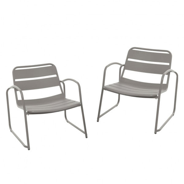 Set da giardino con due sedie e tavolino basso Lounge in metallo tortora