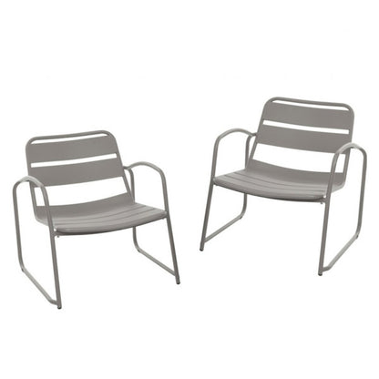 Set da giardino con due sedie e tavolino basso Lounge in metallo tortora