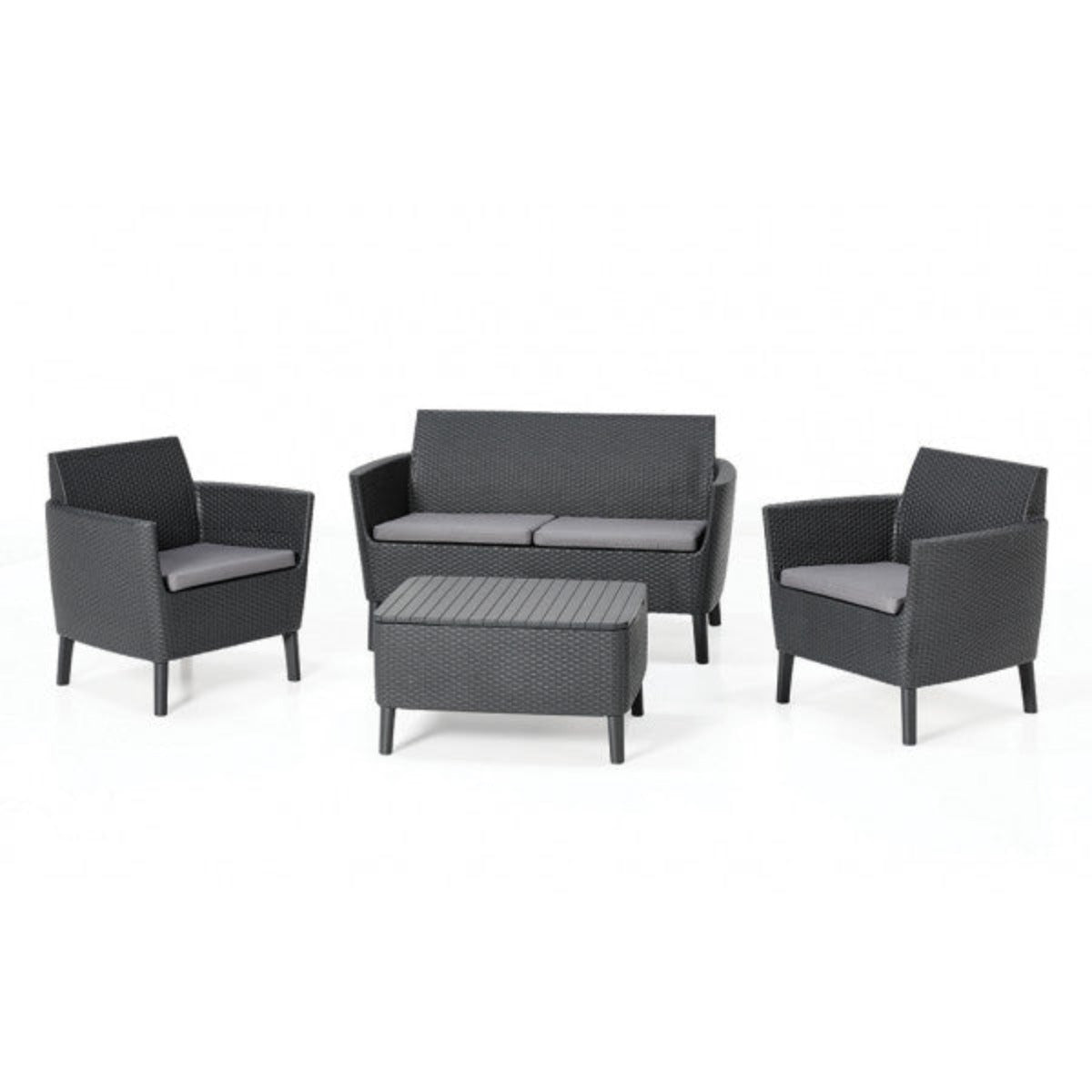 Set da giardino in rattan Keter 2 poltrone divano con tavolino grafite Salemo