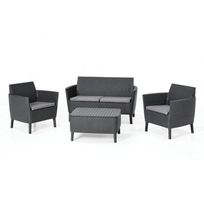 Set da giardino in rattan Keter 2 poltrone divano con tavolino grafite Salemo