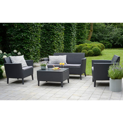 Set da giardino in rattan Keter 2 poltrone divano con tavolino grafite Salemo