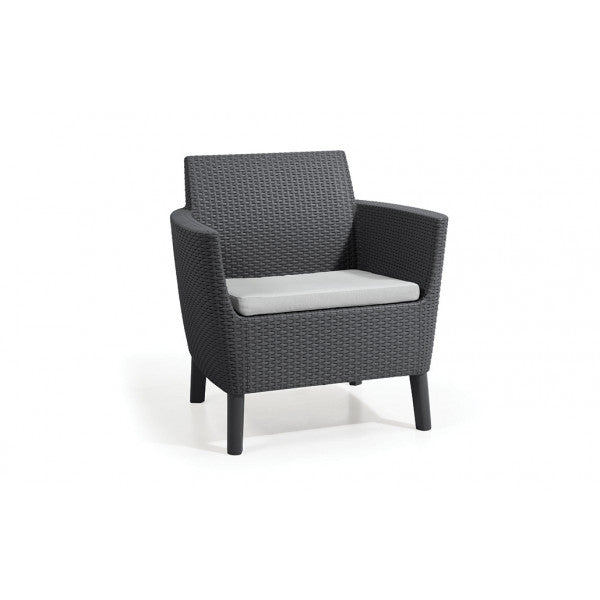 Set da giardino in rattan Keter 2 poltrone divano con tavolino grafite Salemo