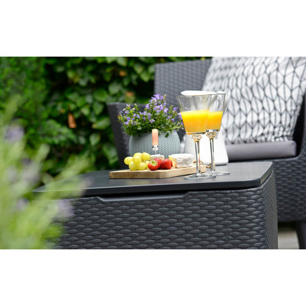 Set da giardino in rattan Keter 2 poltrone divano con tavolino grafite Salemo