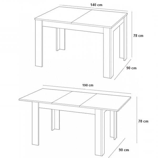 Tavolo da pranzo allungabile da 140 a 190 in rovere naturale 90 x 77 cm