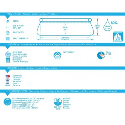 Piscina gonfiabile Bestway 57270 Fast Set Pool 305x76 cm