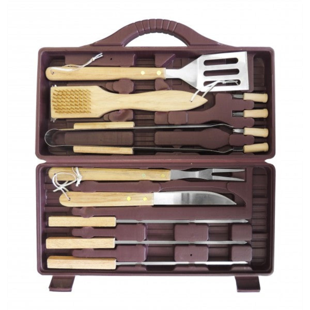 Set 12 utensili per barbecue in metallo e legno + valigetta