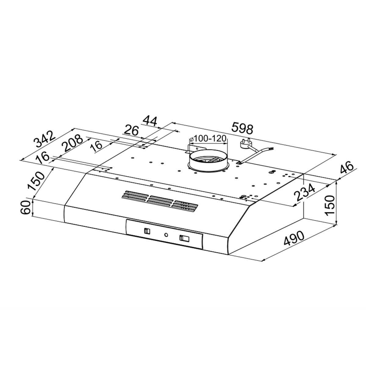 Cappa sottopensile acciaio inox 60 cm De Longhi