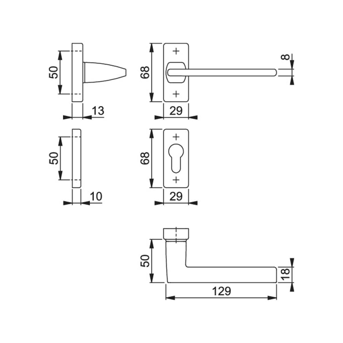 Maniglia Hoppe Bergamo rosetta e bocchetta rettangolari 29x68 mm foro cilindro