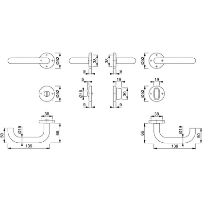 Maniglia Hoppe Baden rosetta e bocchetta tonde d. 52 mm acciaio inox satinato con nottolino