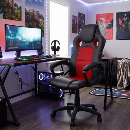 Sedia gaming ergonomica altezza regolabile con braccioli nera e rossa