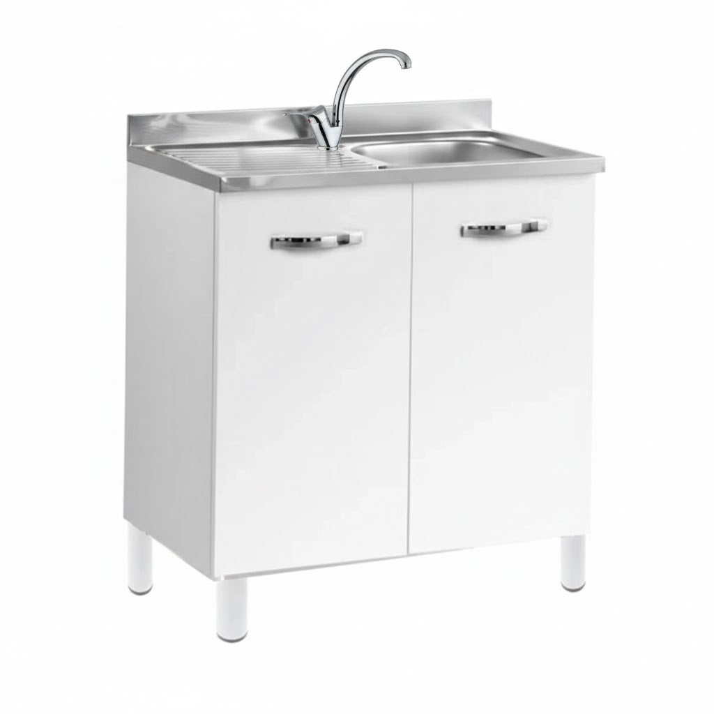 Mobile sottolavello cucina 2 ante 80 cm con lavello 1 vasca inox e miscelatore